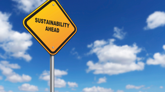 Sustainability ahead sign with blue sky